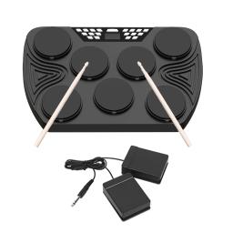 Conjunto de bateria eletrônica portátil, multifuncional, sensível à velocidade 7 almofadas, 2 alto-falantes embutidos, recarregável, prática de bateria - Image 5
