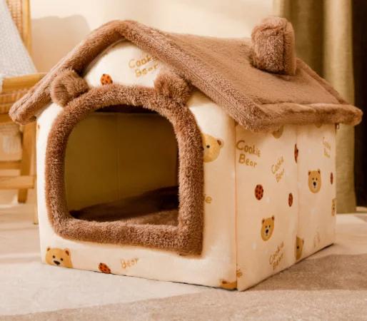 Cama Dobrável para Pets: Ninho Quente e Aconchegante para Cães e Gatos com Design Removível