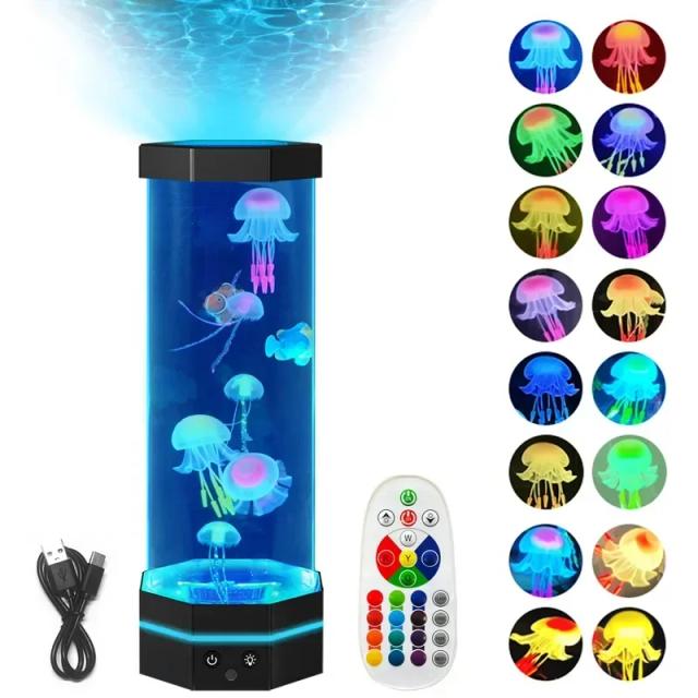 Lâmpada LED Jellyfish com Controle Remoto e Conexão USB: Luz Noturna em 17 Cores com Efeito Bolha de Peixe