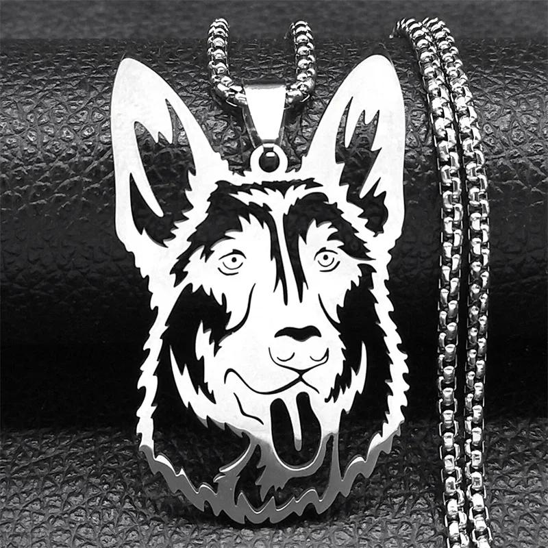 Colar pingente de aço inoxidável para homens e mulheres, cor preta, Hip Hop, pastor alemão, corrente punk pet, colar de jóias, NZZZ532S06 - Image 1