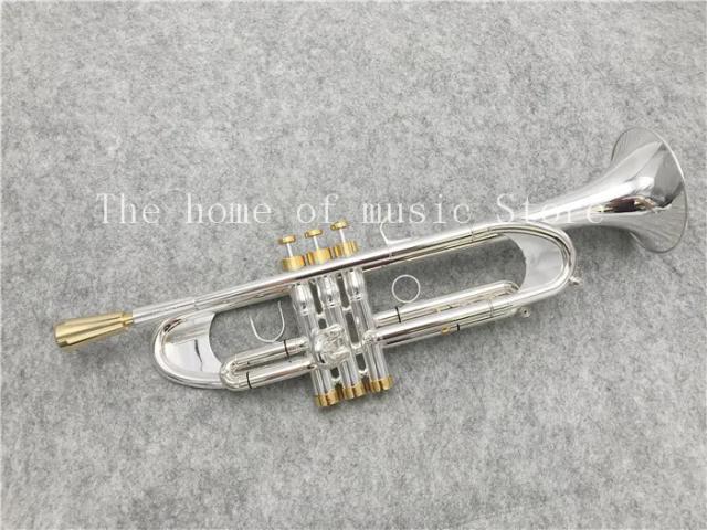 Trompete Profissional Banhado a Prata com Caso Inclusivo - Modelo B Plana, Frete Grátis e Venda Quente LT180S-37