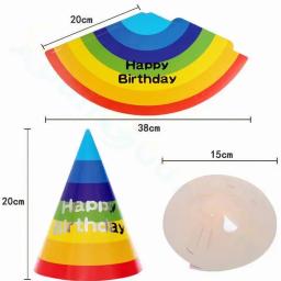 10 pçs bebê criança arco-íris festa de aniversário chapéu chlid coroa decoração boné de papel padrão dos desenhos animados festival colorido chapéu de aniversário - Image 4