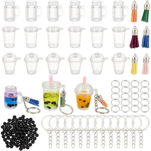 Kit de Acessórios com 204 Mini Copos e Chaveiros para Chá com Efeitos de Bolha