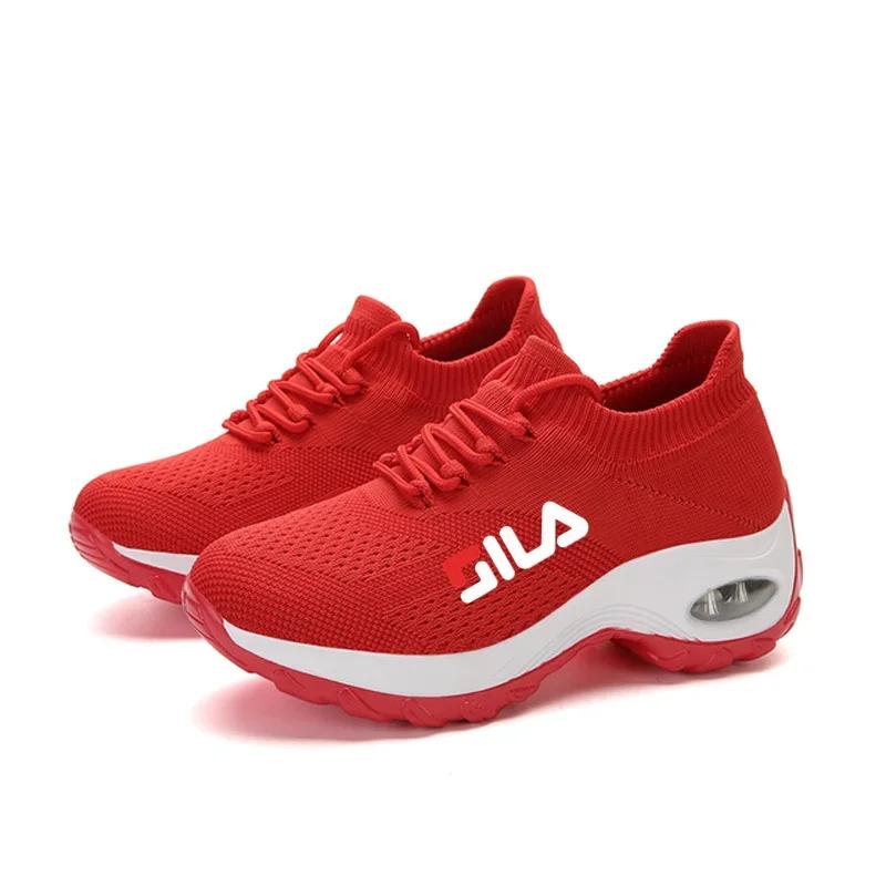 Mulheres tênis sapatos de malha respirável altura crescente deslizamento-on meia feminina calçados ao ar livre tênis femininos plataformas de fundo grosso - Image 1