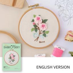 Kit de bordado para principiantes com aro, pacote DIY completo para artesanato, desenhos florais exclusivos, presentes para bordar, 1 conjunto - Image 4