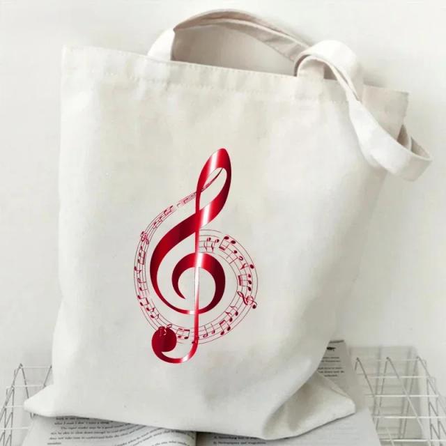 Bolsa de Lona Feminina com Design Musical e Batimento Cardíaco - Estilo Divertido para Adolescentes e Mulheres Modernas