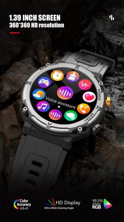 YTOM-C21 PRO Smartwatch Impermeável, 1.39 ", Tela 360x360, Chamada Bluetooth, Monitor de Freqüência Cardíaca, Natação - Image 3