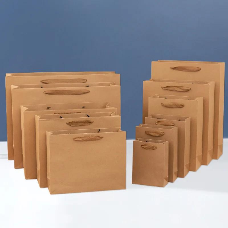 Sacos De Presente De Papel Kraft Marrom e Branco Com Alças, Presente De Aniversário, Sacos De Compras, Saco De Armazenamento De Cosméticos, Saco De Viagem, 10 Pçs/lote - Image 1