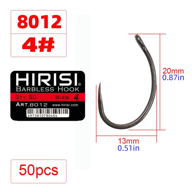 Hirisi Ganchos Barbless 8012 Aço Carbono 50 Peças