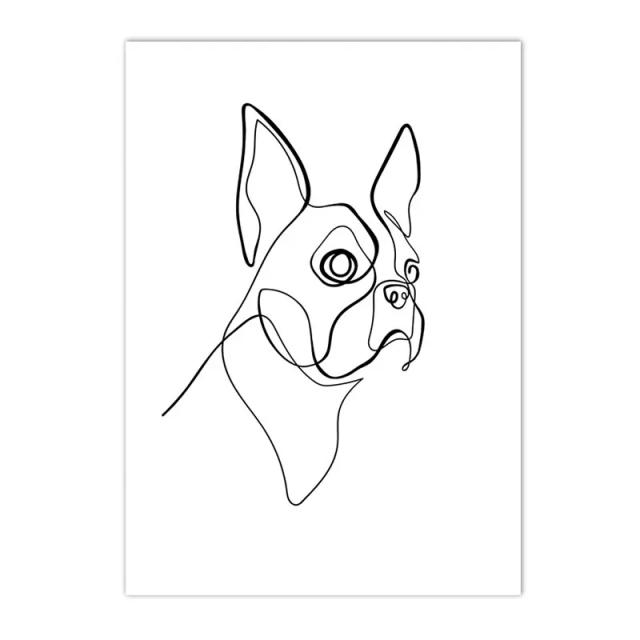 Pôster Minimalista de Design Nórdico: Arte em Canvas com Linha de Cães e Gatos em Preto e Branco para Decoração de Interiores