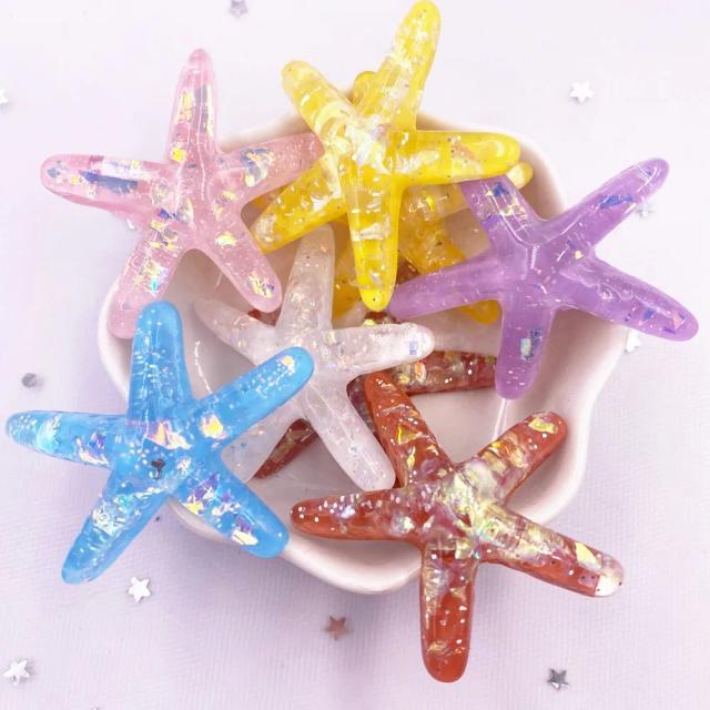 Conjunto de 10 Peças de Resina Glitter Colorida em Forma de Estrela do Mar para Artesanato e Decoração DIY