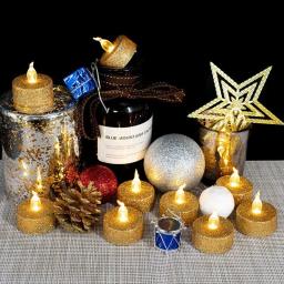 12/3 pçs velas de pó de ouro led flash velas luzes sem chama glitter tealight velas para festa de aniversário decorações de casamento - Image 4