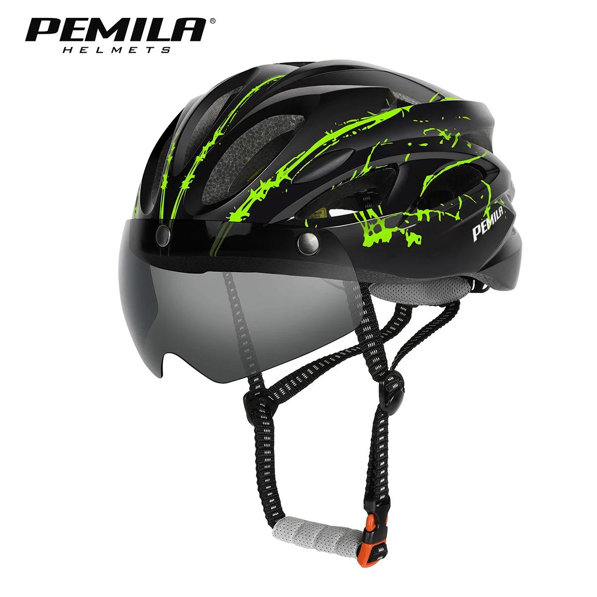 PEMILA-Capacete de Ciclismo Integralmente Moldado para Homens e Mulheres, Capacete Ultraleve de Bicicleta, Capacete de Motocicleta com Óculos Magnéticos - Image 1
