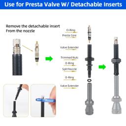 Extensor de válvula presta de bicicleta, aro de carbono de estrada, adaptador de inflação de tubo f/v, tubo de extensão de 45/80mm para bico com inserções destacáveis - Image 3