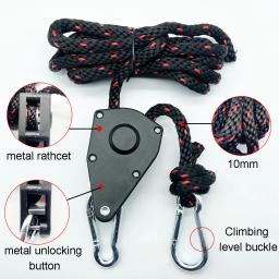 Heavy Duty ajustável catracas da polia da corda, Corda de barraca de acampamento, Amarrar cabide, Caiaque canoa barco arco, 10mm, 3 m, 5 m, 10m, 100kg - Image 2