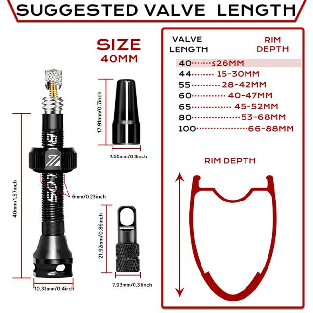 BUCKLOS Válvulas Tubeless Presta 65mm Liga de Alumínio para Bicicleta MTB e Estrada