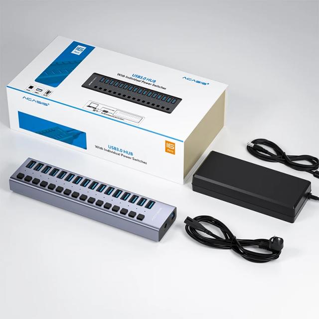 Hub USB 3.1 Acasis com 16 Portas, 10Gbps, Interruptores Individuais e Luz Indicadora para Impressora, Teclado e Mouse