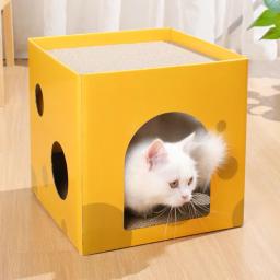 Casa de papelão destacável para gatos com coçar almofadas, arranhões de gato de camada dupla, cama lounge, papelão ondulado - Image 2