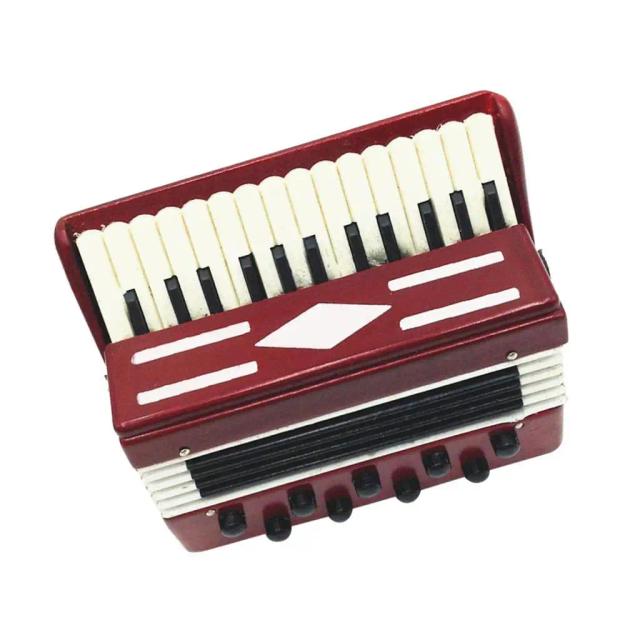 Mini Acordeão de Madeira com Caixa Preta - Instrumento Musical Miniatura Ideal para Casinhas de Bonecas e Presentes Encantadores