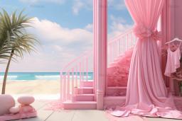 Pink Dream House Backdrop para meninas, casa de praia tropical, banner personalizado, mesa de bolo, decoração de festa de aniversário - Image 3