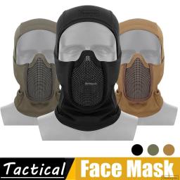 Balaclava tático máscara de malha airsoft paintball proteção facial completa estilo ninja capa aço máscara de metal design dobrável - Image 1