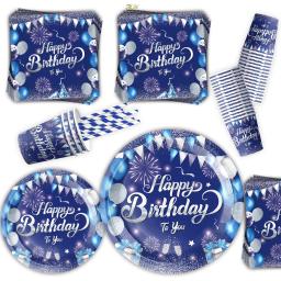 Blue Diamond Party Louça, Conjunto De Placa De Papel De Aniversário Descartável, Copos De Papel e Toalhas, Suprimentos De Decoração - Image 4