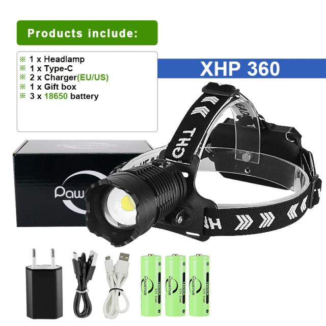 Lanterna de Cabeça LED Profissional Recarregável XHP360 - Ideal para Pesca e Acampamento