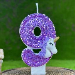 Vela de aniversário do unicórnio para crianças, número velas, espumante roxo, bolo Toppers, decoração do partido - Image 4