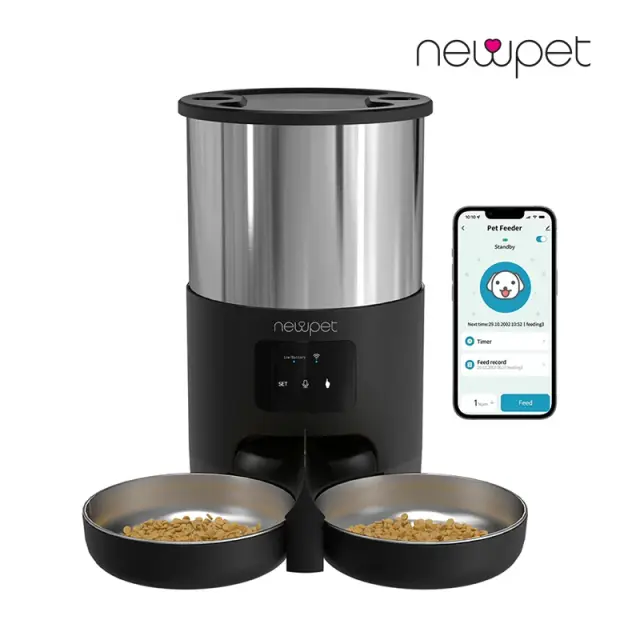 Alimentador Automático Newpet WiFi para Gatos com Controle por APP e Alarmes, 4 Litros para 2 Gatos com Tigelas Duplas de Aço Inoxidável