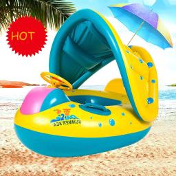 Inflável Swim Trainer para crianças, bóia do bebê, acessórios de praia, anel de piscina, natação infantil, pára-sol, anéis de assento círculo verão - Image 1