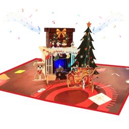3D Pop Up Natal Saudação Cartões De Papel De Presente, Luz LED, Som Gravável, Personalizado, Atacado - Image 1