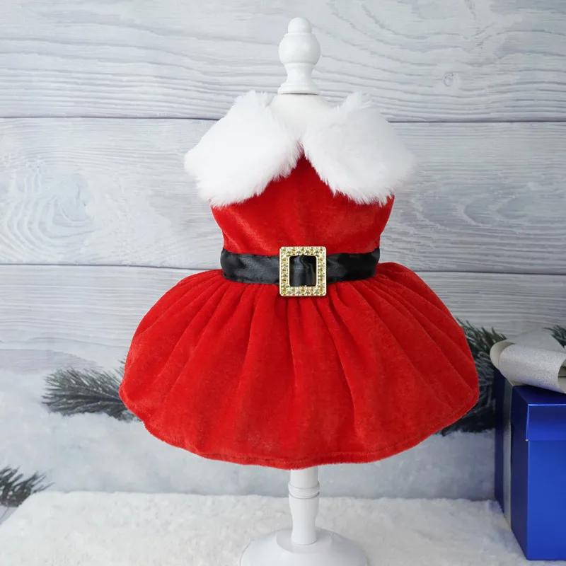 Casaco de Natal confortável para animais de estimação, roupas para cães, vestido de Natal, saia vermelha, vestido quente de gato, saia - Image 6