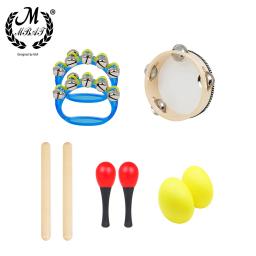M MBAT-Percussão Conjunto de Instrumentos Infantis, Instrumento de Bateria, Preto, Cordeiro Chop, Pandeiro, Sand Egg, Ritmo Vara, 6 ", 5Pcs, Conjunto - Image 3