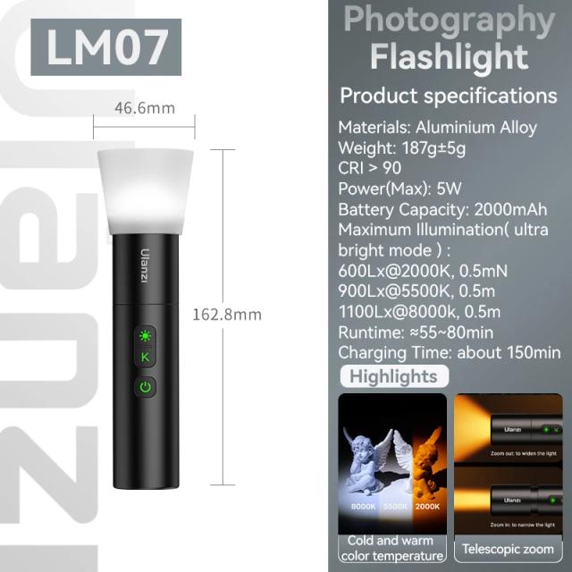 Luz LED Ulanzi-LM07 para Fotografia: Lampada de Preenchimento Criativa e Atmosférica para Retratos e Cenários ao Pôr do Sol