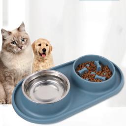 Tigela de alimentação para animais de estimação, tigela de aço inoxidável, base de silicone, anti-luta, tigela de comida lenta para cães e gatos, para evitar asfixia de animais de estimação - Image 1