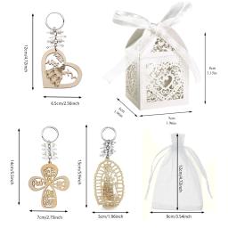 Lembrancinhas para batismo, chaveiro de madeira com cruz para convidados, bolsa de presente de organza, caixa de presente adequada para lembrancinhas de festa de casamento - Image 5