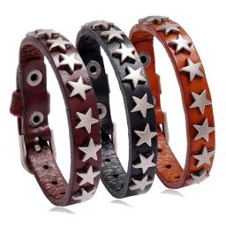 Braceletes de couro largos para homens e mulheres, envoltório estrela Punk Rock, picos vintage, rebite, joias góticas - Image 2