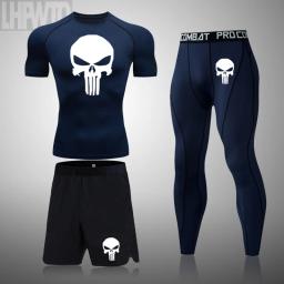 Rashguard masculino ginásio de fitness esportes punisher t-camisa compressão rápida seca mma boxe jogging treinamento tênis musculação conjuntos - Image 3