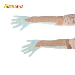 Infantil Poliamida Tecido Luvas de Ginástica, Patinação Artística, Competição Rítmica, Strass Brilhante, Manga Comprida, Adulto - Image 1