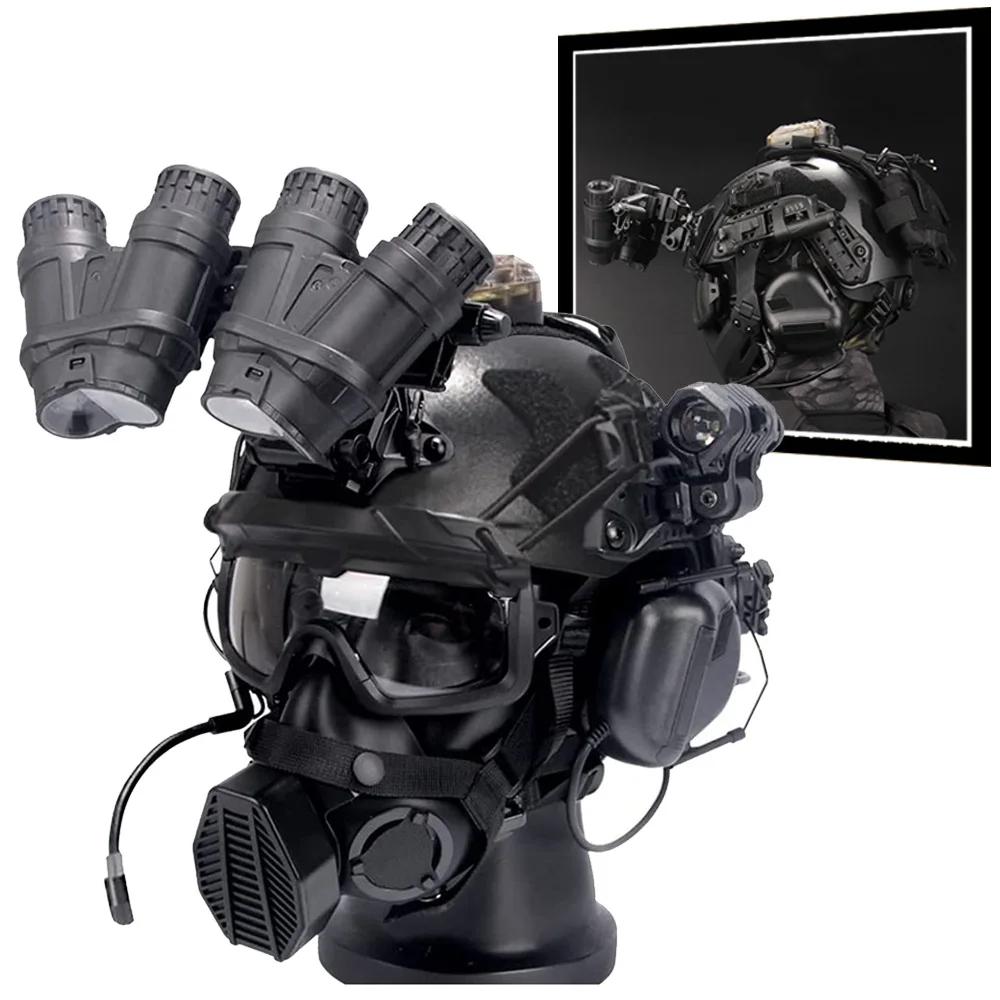Outdoor Airsoft Paintball Conjunto Capacete, capacete tático com NVG Mount, Night Vision Modelo Headset, Goggles Lanterna, luz de sinal - Image 1
