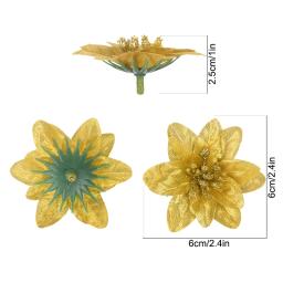 10/20 pçs glitter flor artificial natal poinsétia flores falsas enfeites de árvore de natal decorações de natal de ano novo para casa - Image 6