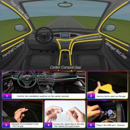 LED Car Interior Ambient Strip Lights, RGB Fibra Óptica, Atmosfera Neon Lighting Kit, Controle Remoto, Auto Lâmpadas Decorativas - Image 6