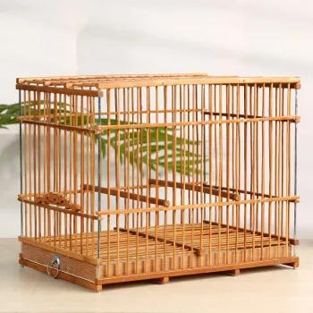 Gaiola quadrada de bambu para pássaro com queixo índigo e bambu - Image 1