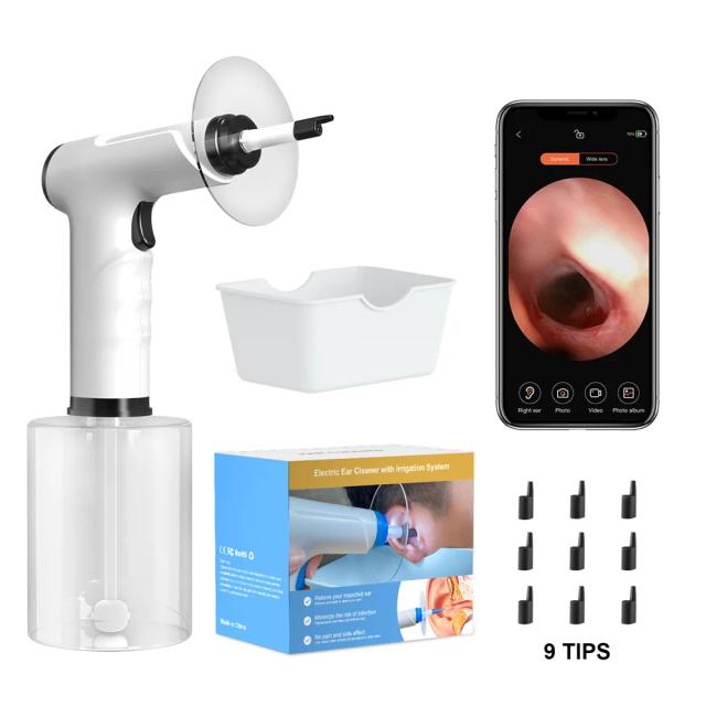 Kit Elétrico de Remoção de Cera de Ouvido com Spray Macio 500ml