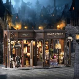 Diy casas de boneca de madeira cafeteria mágica casa kit de construção em miniatura villa casa de bonecas com móveis luzes led para meninas presentes - Image 2