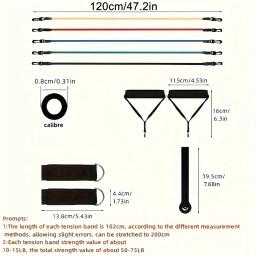 11 pçs/set puxar corda, faixas de resistência, equipamentos de fitness portátil, cinta de tornozelo, expansor de peito, faixa de exercício elástica - Image 3