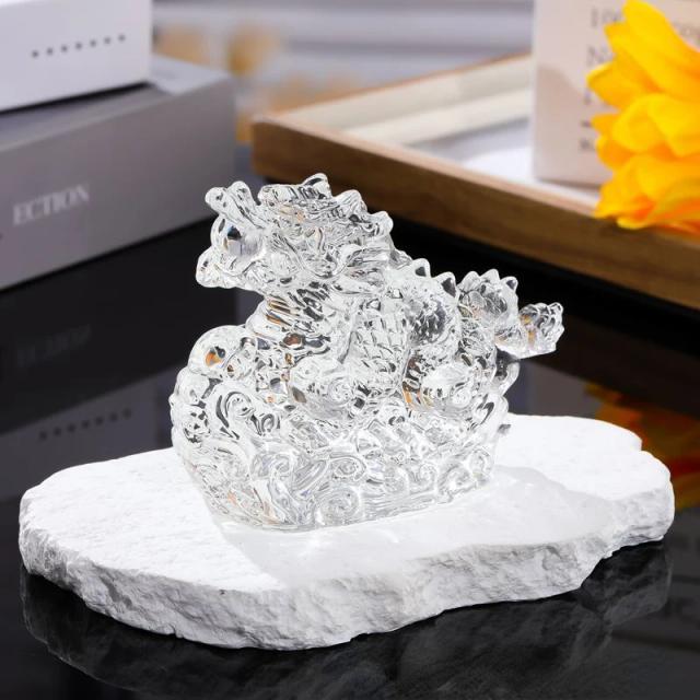 Estatueta de Cristal do Dragão Chinês para Feng Shui - Peso de Papel Decorativo e Artesanato Colecionável