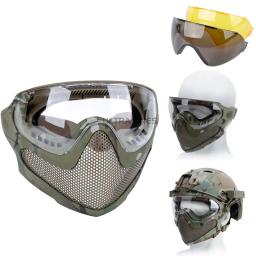 3 lentes máscara de tiro respirável tático paintball máscara facial completa wargame combate airsoft cs malha aço proteção máscara facial - Image 2