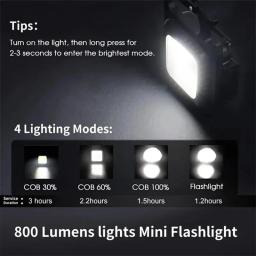 Multifuncional Mini Lanterna LED Chaveiro, Lâmpadas portáteis COB Camping, Carregamento USB, Luzes de trabalho, ao ar livre, Pesca, Caminhadas - Image 2