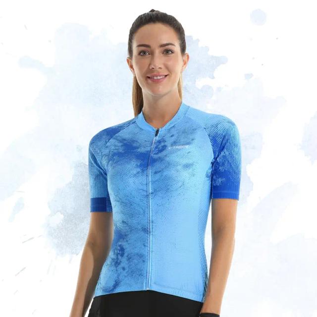 Camisola de Ciclismo Feminina Pro Team Azul Slim Fit com Proteção SPF 50